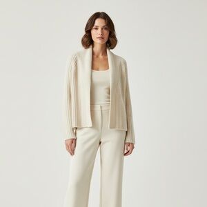 REVOLVE One Grey Day Cream Soft Ribbed Open Front Cardigan Sweater Women’s XS